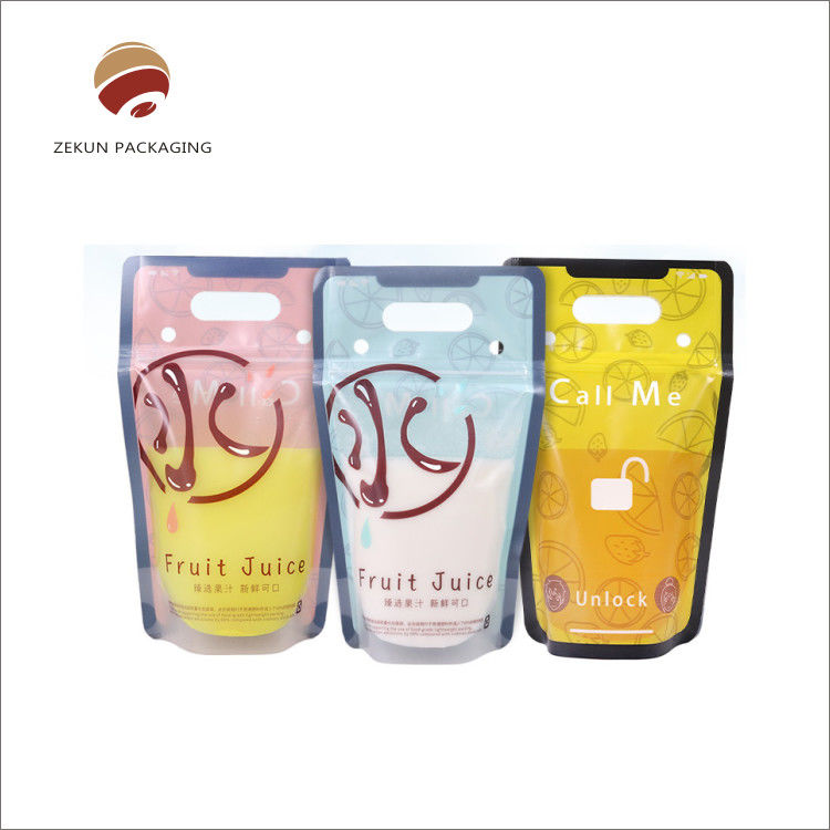 Glossy Surface Handling Stand Up Bag dengan satu sisi warna perak yang jelas dan struktur bahan PET / PE matte