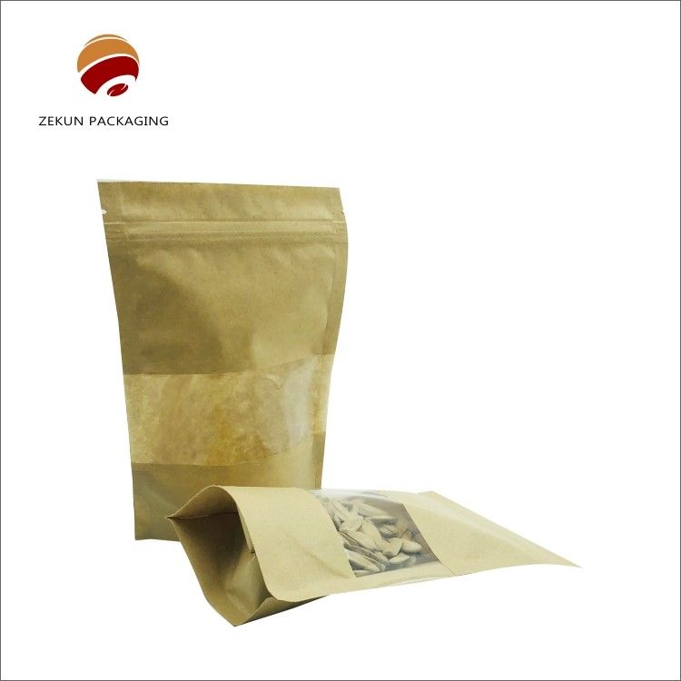 Kemasan Makanan Kraft Paper Zip Lock Bag Ukuran Khusus Kelembaban Proof Mat Atau Cerah Finish