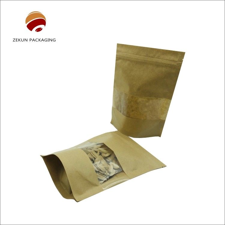Kemasan Makanan Kraft Paper Zip Lock Bag Ukuran Khusus Kelembaban Proof Mat Atau Cerah Finish